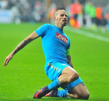 Napoli s Marek Hamsik celebrates his goal during a Champions League, group B soccer match, between Napoli and Besiktas at Vodafone Arena in Istanbul, 1st of November, 2016. (Aziz Uzun - Depo Photos)  15552056