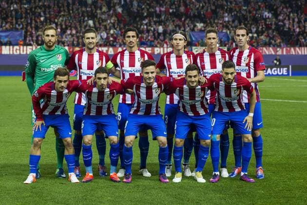 Atletico de Madrid Team: Jan Oblak, Diego Godin, Filipe Luis, Koke, Antoine Griezmann, Saul Niguez, Fernando Torres, Yannick Carrasco, Gabi Fernandez, Stefan Savic and Sime Vrsaljko during the match of UEFA Champions League between Atletico de Madrid and FC Rostov, at Vicente Calderon Stadium, Madrid, Spain. November 01, 2016.  (20161101023)