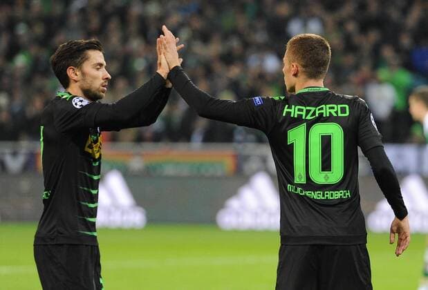 01.11.2016, xmhx, Fussball Champions League, Borussia Moenchengladbach - Celtic Glasgow, emspor, v.l. Julian Korb (Borussia Moenchengladbach), Thorgan Hazard (Borussia Moenchengladbach), Jubel, Freude Moenchengladbach