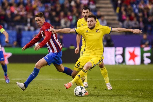 Atletico de Madrid s player XXX and CF Rostov s player XXX during a match of UEFA Champions League at Vicente Calderon Stadium in Madrid. November 01, Spain. 2016.  (20161101016)