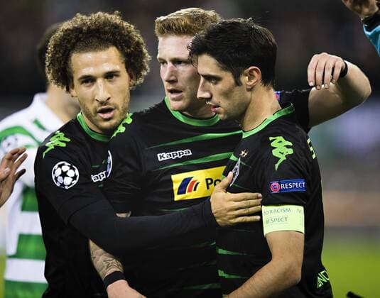 Mönchengladbach, 01.11.2016, Borussia Park Torjubel: Fabian Johnson (BMG), Andre Hahn (BMG), Lars Stindl (BMG) VfL Borussia Mönchengladbach - Celtic Glasgow mm