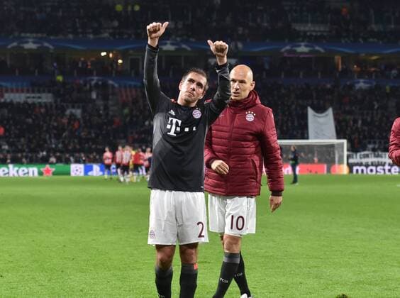 01.11.2016, Fussball UEFA Champions League 2016 17, Vorrunde, 4. Spieltag, PSV Eindhoven - FC Bayern Muenchen, ubel Philipp Lahm (Bayern Muenchen), li., und Arjen Robben (Bayern Muenchen)