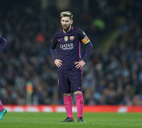Lionel Messi of Barcelona watches the game pass him by during the Champions League Group C match at the Etihad Stadium, Manchester. Picture date: November 1st, 2016. Pic Simon Bellis Sportimage EDITORIAL USE ONLY. No use with unauthorised audio, video, data, fixture lists, club league logos or live services. Online in-match use limited to 120 images, no video emulation. No use in betting, games or single club league player publications.