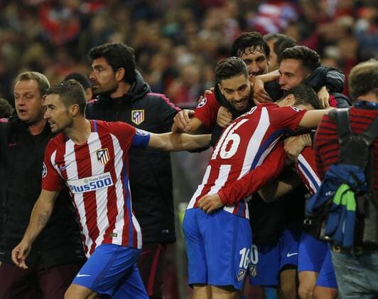 Champions League match played between Atletico Madrid and FK Rostov. In this picture, Atletico players celebrate victory. xPabloxGarciax 