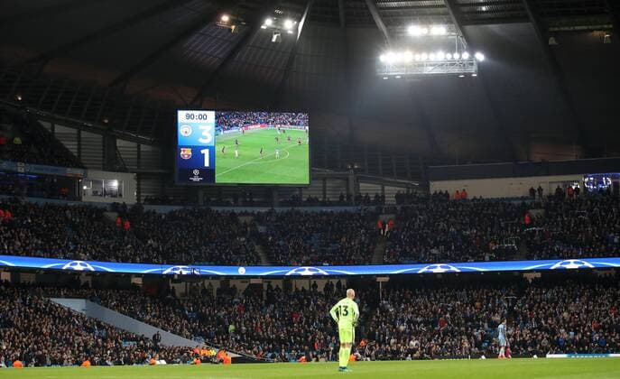 Football - 2016 2017 UEFA Champions League - Group C: Manchester City vs. Barcelona Scoreboard at the final whistle of the match at The Etihad Stadium. COLORSPORT LYNNE CAMERON 