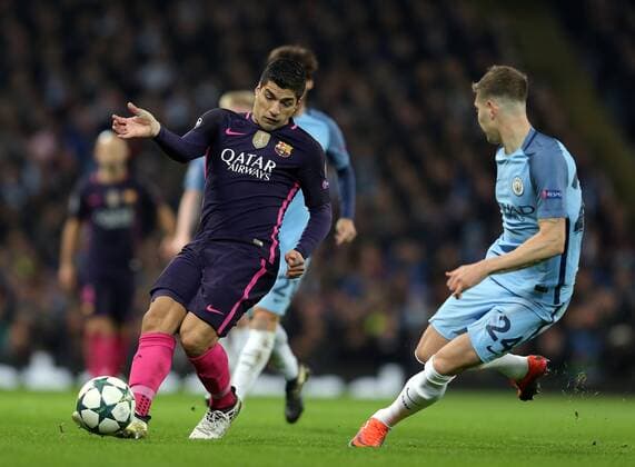 Luis Suarez of Barcelona during the Champions League Group C match at the Etihad Stadium, Manchester. Picture date: November 1st, 2016. Pic Simon Bellis Sportimage EDITORIAL USE ONLY. No use with unauthorised audio, video, data, fixture lists, club league logos or live services. Online in-match use limited to 120 images, no video emulation. No use in betting, games or single club league player publications.