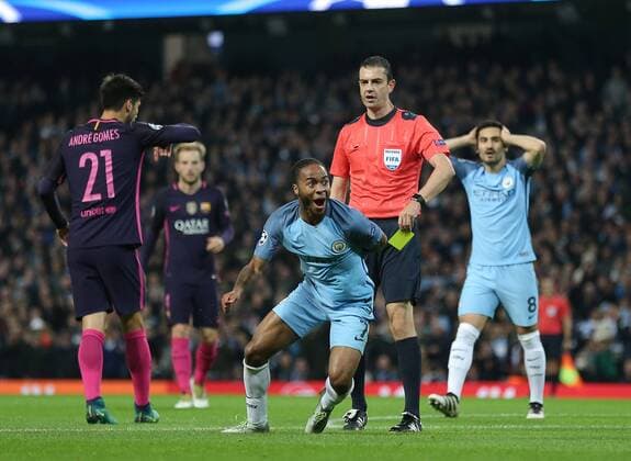 Raheem Sterling of Manchester City reacts as he is shown a yellow card for simulation during the Champions League Group C match at the Etihad Stadium, Manchester. Picture date: November 1st, 2016. Pic Simon Bellis Sportimage EDITORIAL USE ONLY. No use with unauthorised audio, video, data, fixture lists, club league logos or live services. Online in-match use limited to 120 images, no video emulation. No use in betting, games or single club league player publications.