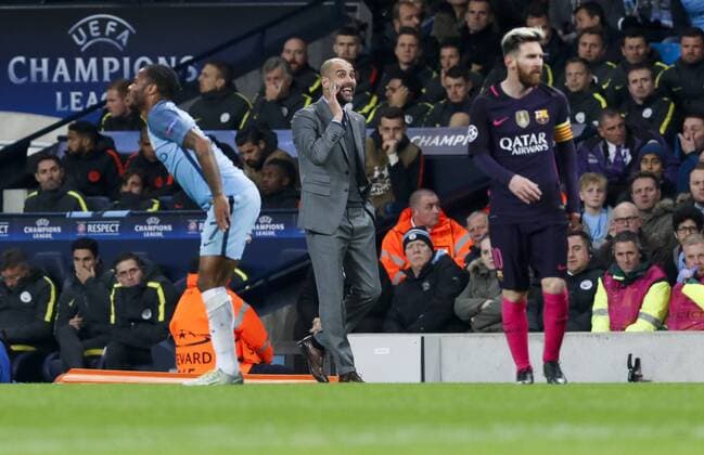 (161102) -- MANCHESTER, Nov. 2, 2016 -- Manchester City s Spanish manager Pep Guardiola (C) is seen during the UEFA Champions League Group C match between Manchester City and Barcelona at Etihad Stadium in Manchester, Britain, on Nov. 1, 2016. Manchester City won 3-1. ) (SP)BRITAIN-MANCHESTER-SOCCER-UEFA CHAMPIONS LEAGUE-MAN CITY VS BARCELONA HanxYan 