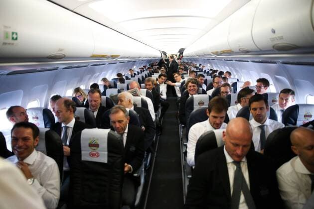 SOCCER - EL, Sassuolo vs Rapid, preview REGGIO EMILIA,ITALY,02.NOV.16 - SOCCER - UEFA Europa League, group stage, US Sassuolo Calcio vs SK Rapid Wien, preview. Image shows an overview of the plane with players of Rapid. Keywords: Wien Energie. GEPAxpictures xPhilippxBrem