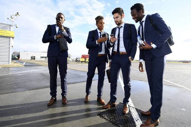 Genk s Wilfried Onyinye Ndidi, Genk s Leon Bailey, Genk s Sandy Walsh and Genk s Bennard Kumordzi pictured before the departure of Belgian first league soccer team KRC Genk to Bilbao, Spain, Wednesday 02 November 2016, from Maastricht Airport, in Maastricht, The Netherlands. Tomorrow KRC Genk is playing the fourth game of the group stage of the Europa League competition against Spanish Club Athletic Bilbao, in Group F. YORICKxJANSENS  x04970966x