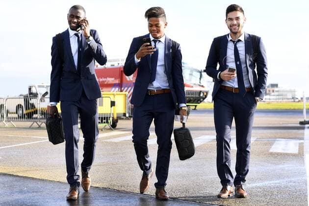 Genk s Wilfried Onyinye Ndidi, Genk s Leon Bailey and Genk s Sandy Walsh pictured before the departure of Belgian first league soccer team KRC Genk to Bilbao, Spain, Wednesday 02 November 2016, from Maastricht Airport, in Maastricht, The Netherlands. Tomorrow KRC Genk is playing the fourth game of the group stage of the Europa League competition against Spanish Club Athletic Bilbao, in Group F. YORICKxJANSENS  x04970975x