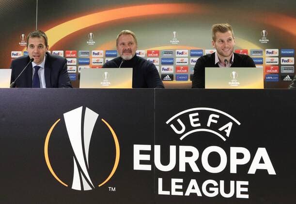 SOCCER - EL, A.Wien vs Roma, preview VIENNA,AUSTRIA,02.NOV.16 - SOCCER - UEFA Europa League, group stage, FK Austria Wien vs AS Roma, preview, press conference PK Pressekonferenz of A.Wien. Image shows manager Markus Kraetschmer, head coach Thorsten and Alexander Gruenwald (A.Wien). GEPAxpictures xChristianxOrt