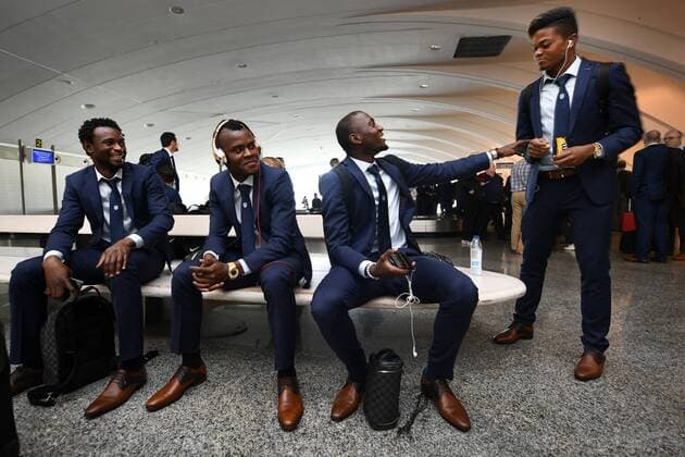 Genk s Bennard Kumordzi, Genk s Mwbana Ally Samatta, Genk s Wilfried Onyinye Ndidi and Genk s Leon Bailey pictured after the arrival of Belgian first league soccer team KRC Genk at the airport in Bilbao, Spain, Wednesday 02 November 2016. Tomorrow KRC Genk is playing the fourth game of the group stage of the Europa League competition against Spanish Club Athletic Bilbao, in Group F. YORICKxJANSENS  x04971031x