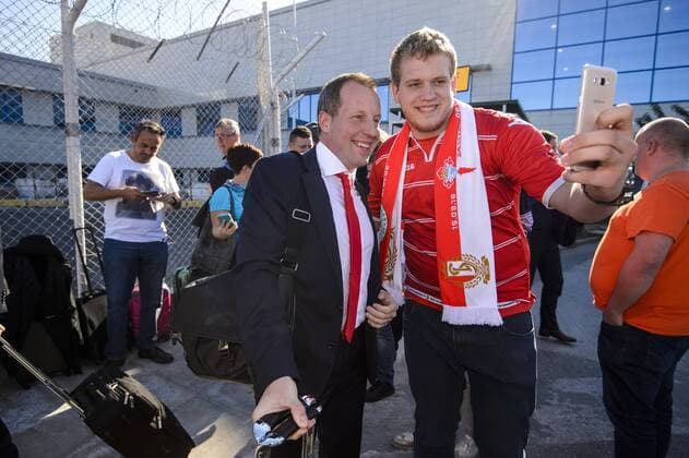 Standard s chairman Bruno Venanzi pictured during the arrival of Belgian first league soccer team Standard de Liege at the airport in Athens, Greece, Wednesday 02 November 2016. Tomorrow Standard is playing the fourth game of the group stage of the Europa League competition against Greek club Panathinaikos F.C., in Group G. NICOLASxLAMBERT  x04971086x