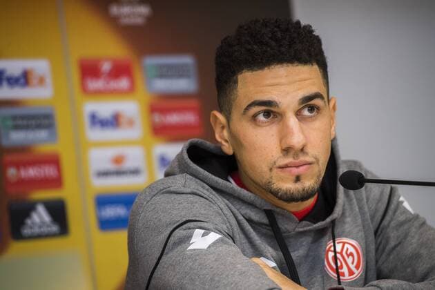 Mainz defender Leon Balogun pictured during a press conference PK Pressekonferenz of German soccer club 1. FSV Mainz 05, Wednesday 02 November 2016 in Brussels. Tomorrow Mainz is playing the fourth game of the group stage of the Europa League competition against Belgian team RSC Anderlecht, in the group C. LAURIExDIEFFEMBACQ  x04971194x