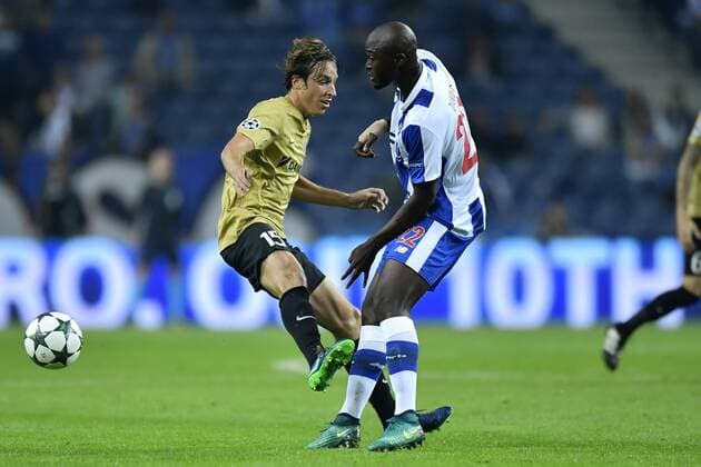 PORTO, PORTUGAL - NOVEMBER 2 : Danilo of FC Porto is challenged by Tomas Pina midfielder of Club Brugge during the Champions League Group H stage match of FC Porto against Club Brugge at the Estadio do Dragao on November 02, 2016 in Porto, Portugal, 2 11 2016 FOOTBALL : FC Porto vs FC Bruges - Ligue des Champions - 02 11 2016 Photonews Panoramic  665586651