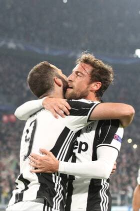 November 2, 2016 - Turin, Italy - Juventus forward Gonzalo Higuain (9) celebrates with Juventus midfielder Claudio Marchisio (8) after scoring his goal during the Uefa Champions League group stage football match n.4 JUVENTUS - LYON on 02 11 2016 at the Juventus Stadium in Turin, Italy. Copyright 2016 Juventus v Olympique Lyonnais - UEFA Champions League  - ZUMAn230 20161102_zaa_n230_319