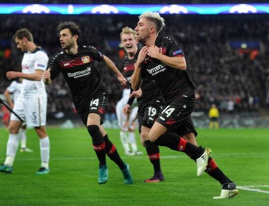 Bilder des Tages - SPORT Football - 2016 2017 UEFA Champions League - Group E: Tottenham Hotspur vs. Bayer Leverkusen Kevin Kampl of Bayer 04 Leverkusen celebrates scoring his goal at Wembley. COLORSPORT ANDREW COWIE 