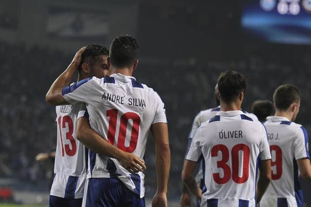 November 2, 2016 - Porto, Porto, Portugal - Porto s Portuguese forward Andre Silva celebrates after scoring open goal with teammates during UEFA Champions League Group G, match between FC Porto and Club Brugge, at Dragao Stadium in Porto on November 2, 2016. FC Porto v Club Brugge KV - UEFA Champions League  - ZUMAn230 20161102_zaa_n230_343