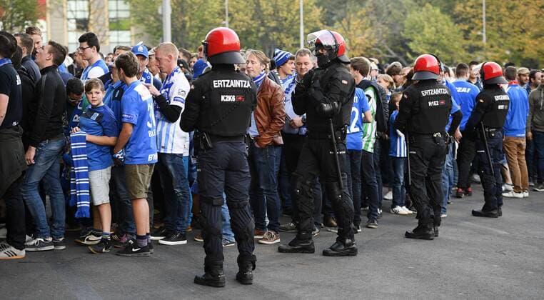 Genk s supporters pictured during a security check before the start of the soccer game between Spanish Club Athletic Bilbao and Belgian team KRC Genk in Bilbao, Spain, Thursday 03 November 2016, the fourth game of the group stage of the Europa League competition in Group F. YORICKxJANSENS  x04971560x