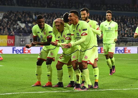 03.11.2016, xjhx, Fussball UEFA Europa League, RSC Anderlecht - FSV Mainz 05, emspor, v.l. Pablo de Blasis (FSV Mainz 05) celebrate the goal, Torjubel zum 1:1 Anderlecht