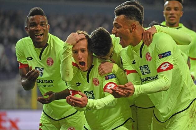 03.11.2016, xjhx, Fussball UEFA Europa League, RSC Anderlecht - FSV Mainz 05, emspor, v.l. Pablo de Blasis (FSV Mainz 05) celebrate the goal, Torjubel zum 1:1 Anderlecht