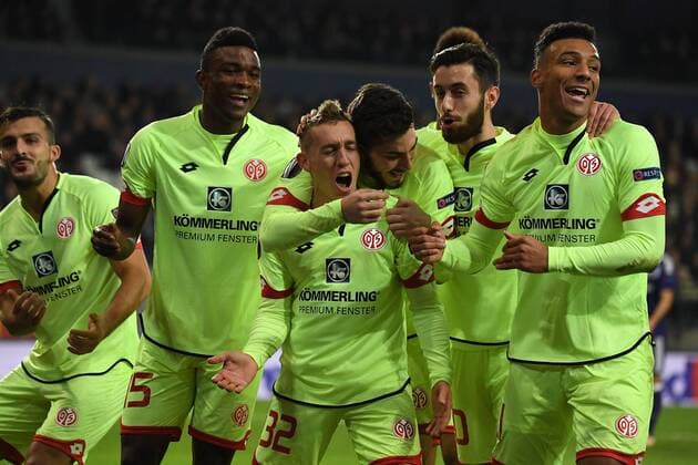 03.11.2016, xjhx, Fussball UEFA Europa League, RSC Anderlecht - FSV Mainz 05, emspor, v.l. Pablo de Blasis (FSV Mainz 05) celebrate the goal, Torjubel zum 1:1 Anderlecht