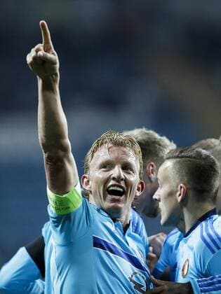 (L-R) Dirk Kuyt of Feyenoord, Nicolai Jorgensen of Feyenoord, Jens Toornstra of Feyenoordduring the Europa League group A match between Zorya Luhansk and Feyenoord on Novemer 3, 2016 at the Chernomorets stadium in Odessa, Ukraine. Zorya Luhansk v Feyenoord UEFA Europa League 2016 2017 xVIxxIVx 6515659