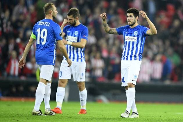 Genk s Thomas Buffel, Genk s Tino-Sven Susic and Genk s Alejandro Pozuelo pictured during a soccer game between Spanish Club Athletic Bilbao and Belgian team KRC Genk in Bilbao, Spain, Thursday 03 November 2016, the fourth game of the group stage of the Europa League competition in Group F. YORICKxJANSENS  x04971709x
