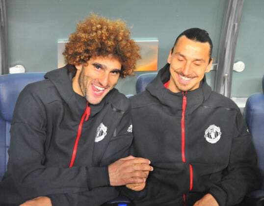 Manchester United ManU s Marouane Fellaini and Zlatan Ibrahimovic during a UEFA European League, group A soccer match, between Fenerbahce and Manchester United at Fenerbahce Ulker Arena in Istanbul, 3rd of November, 2016. (  Copyright: AzizxUzunx-xDepoxPhotos 15552912