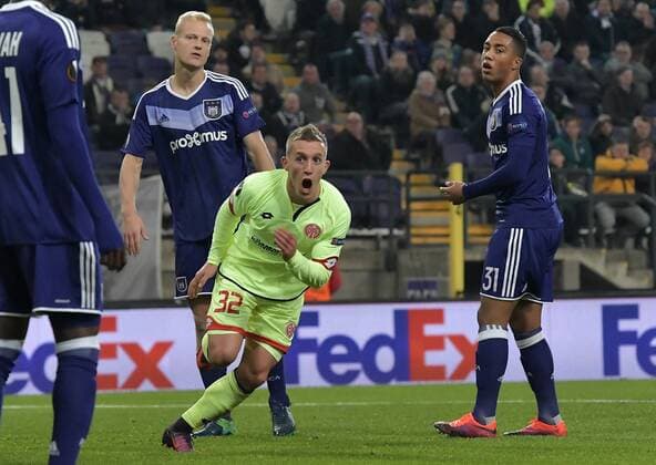 xtwx, 03.11.2016, Fussball Europa League, RSC Anderlecht - FSV Mainz 05, Gruppe C - 4. Spieltag 1:1 Jubel, Torschuetze Pablo de Blasis (Mainz) Brüssel