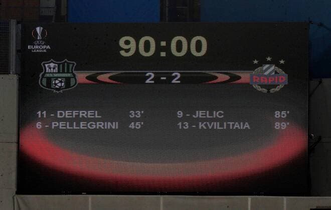 SOCCER - EL, Sassuolo vs Rapid REGGIO EMILIA,ITALY,03.NOV.16 - SOCCER - UEFA Europa League, group stage, US Sassuolo Calcio vs SK Rapid Wien. Image shows a scoreboard. Keywords: Wien Energie. GEPAxpictures xPhilippxBrem