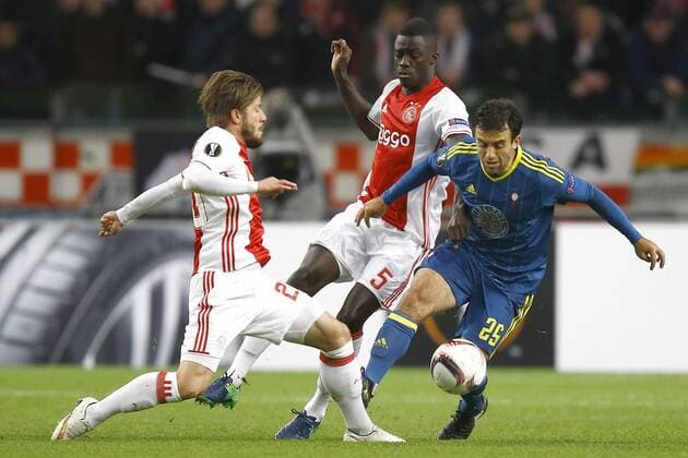 (l-r) Lasse Schone of Ajax Amsterdam, Davinson Sanchez of Ajax Amsterdam, Giuseppe Rossi of Celta de Vigoduring the UEFA Europa League group G match between Ajax Amsterdam and Celta de Vigo at the Amsterdam Arena on November 3, 2016 in Amsterdam, The Netherlands Ajax v Celta de Vigo UEFA Europa League 2016 2017 xVIxxIVx 6516782