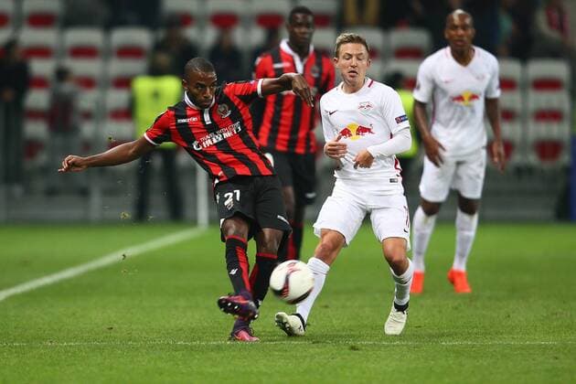 SOCCER - EL, Nice vs RBS NICE,FRANCE,03.NOV.16 - SOCCER - UEFA Europa League, group stage, OGC Nice vs Red Bull Salzburg. Image shows Ricardo (Nice) and Marc Rzatkowski (RBS). GEPAxpictures xFelixxRoittner