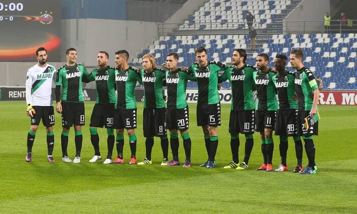 SOCCER - EL, Sassuolo vs Rapid REGGIO EMILIA,ITALY,03.NOV.16 - SOCCER - UEFA Europa League, group stage, US Sassuolo Calcio vs SK Rapid Wien. Image shows Andrea Consigli, Federico Peluso, Antonio Ragusa, Lorenzo Pellegrini, Davide Biondini, Pol Lirola, Francesco Acerbi, Alessandro Matri, Gregoire Defrel, Claud Adjapong and Domenico Berardi (Sassuolo). Keywords: Wien Energie. GEPAxpictures xPhilippxBrem