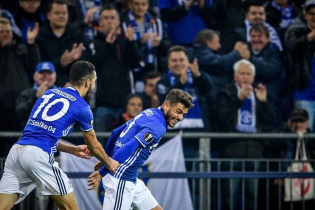 Nabil Bentaleb (FC Schalke 04 10) und Junior Caicara (FC Schalke 04 3) beim Torjubel nach dem Treffer zum 1:0 beim Europa League Spiel zwischen FC Schalke 04 vs FC Krasnodar am 03.11.2016 Gelsenkirchen Copyright: xSchuelerx xEibnerx-xPressefotox