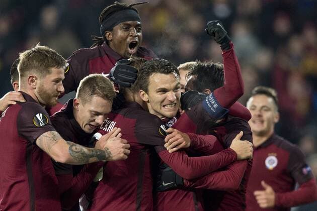 David Lafata of Sparta celebrates goal during the European league match AC Sparta Praha vs Hapoel Beer-Sheva FC in Prague, Czech Republic, November 3, 2016. (CTKxPhoto MichalxKamaryt) CTKPhotoP201611031183601  kmt 4