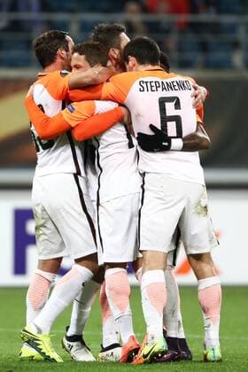 Shakhtar Donetsk s midfielder Marlos celebrates after scoring during a soccer game between Belgian team KAA Gent and Ukrainian club FC Shakhtar Donetsk, in Gent Thursday 03 November 2016, the fourth match of the group stage of the Europa League competition in Group H. KURTxDESPLENTER  x04972000x