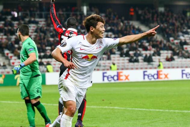 SOCCER - EL, Nice vs RBS NICE,FRANCE,03.NOV.16 - SOCCER - UEFA Europa League, group stage, OGC Nice vs Red Bull Salzburg. Image shows the rejoicing of Hee Chan Hwang (RBS). GEPAxpictures xFelixxRoittner