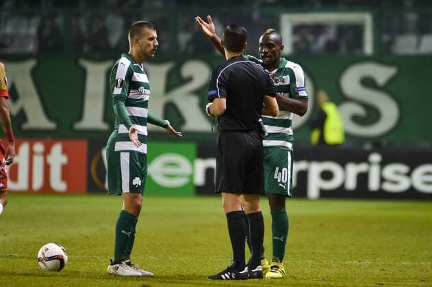 Standard s former player Paul-Jose Mpoku Ebunge leaves the field after receiving a red card during a soccer game between Greek club Panathinaikos F.C. and Belgian team Standard de Liege in Athens, Greece, Thursday 03 November 2016, the fourth game of the group stage of the Europa League competition in Group G. NICOLASxLAMBERT  x04972069x