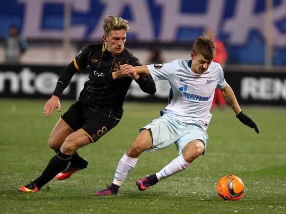 November 03, Russia, St. Petersburg. UEFA Europa League 2016 17- FC Zenit vs FC Dundalk. Player of FC Zenit Oleg Shatov (17 in white). AlexanderxKulebyakin 