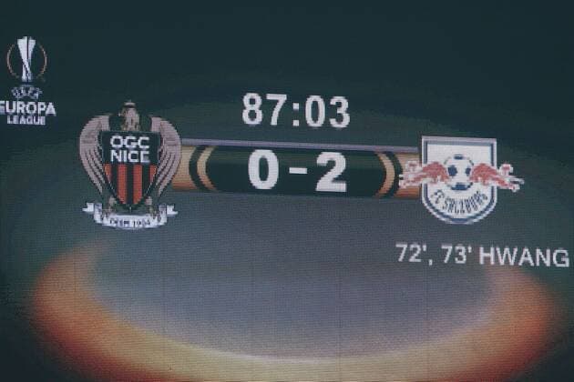 SOCCER - EL, Nice vs RBS NICE,FRANCE,03.NOV.16 - SOCCER - UEFA Europa League, group stage, OGC Nice vs Red Bull Salzburg. Image shows the scoreboard. GEPAxpictures xFelixxRoittner
