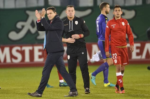 Standard s head coach Aleksandar Jankovic celebrate after winning a soccer game between Greek club Panathinaikos F.C. and Belgian team Standard de Liege in Athens, Greece, Thursday 03 November 2016, the fourth game of the group stage of the Europa League competition in Group G. NICOLASxLAMBERT  x04972128x