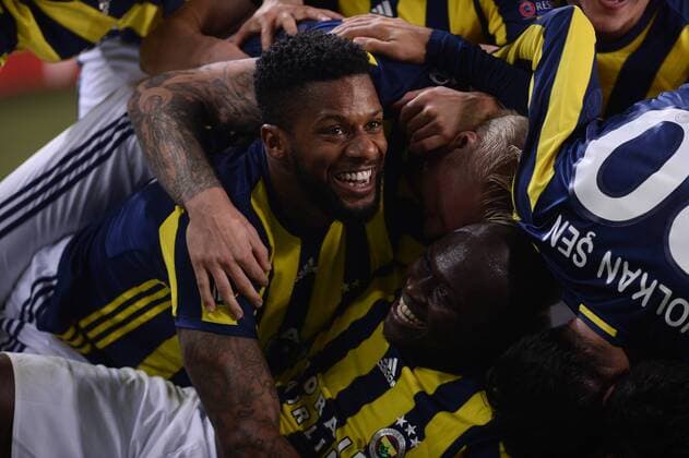 UEFA Europa League Group A day 4 match between Fenerbahce and Manchester United ManU at Ulker Stadium in Istanbul , Turkey , November 03 , 2016. Final Score : Fenerbahce 2 - Manchester United 1 Pictured: Fenerbahce players celebrates for Jeremain Lens s goal. 