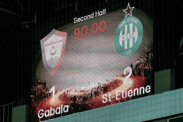 Azerbaijan: Europa League: FC Qabala - Saint Etienne A score board shows the result at the end of the UEFA Europa League during the Europa League match between FC Qabala and Saint Etienne at 8km stadium in Baku.  AzizxKarimov PacificxPress