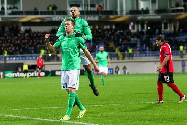 Azerbaijan: Europa League: FC Qabala - Saint Etienne Robert Beri? of Saint Etienne celebrates the goal during the Europa League match between FC Qabala and Saint Etienne at 8km stadium in Baku.  AzizxKarimov PacificxPress