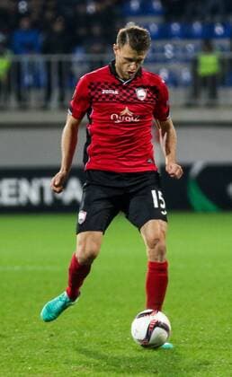 Azerbaijan: Europa League: FC Qabala - Saint Etienne Vitaliy Vernydub of Gabala FK controls the ball during the Europa League match between FC Qabala and Saint Etienne at 8km stadium in Baku.  AzizxKarimov PacificxPress