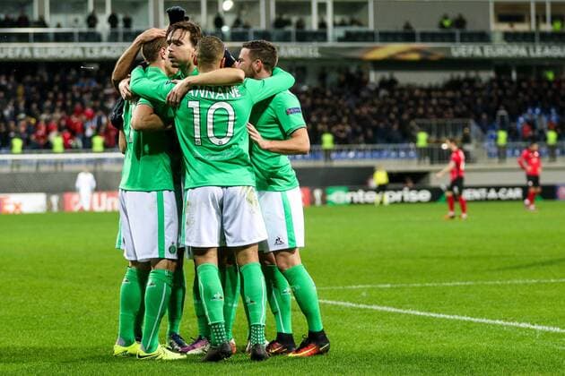Azerbaijan: Europa League: FC Qabala - Saint Etienne Robert Beri? of Saint Etienne celebrates the second goal during the Europa League match between FC Qabala and Saint Etienne at 8km stadium in Baku.  AzizxKarimov PacificxPress