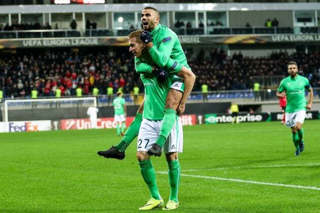 Azerbaijan: Europa League: FC Qabala - Saint Etienne Robert Beri? of Saint Etienne celebrates the goal during the Europa League match between FC Qabala and Saint Etienne at 8km stadium in Baku.  AzizxKarimov PacificxPress