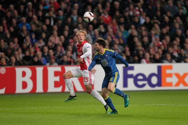 03.11.2016. Amsterdam ArenA, Amsterdam, Netherlands. Kasper Dolberg (Ajax Amsterdam) in action during the champions league match against Ajax Amsterdam v Celta Vigo Arena stadium Amsterdam,Netherlands xLaurentxLairysx  ActionPlus11807227